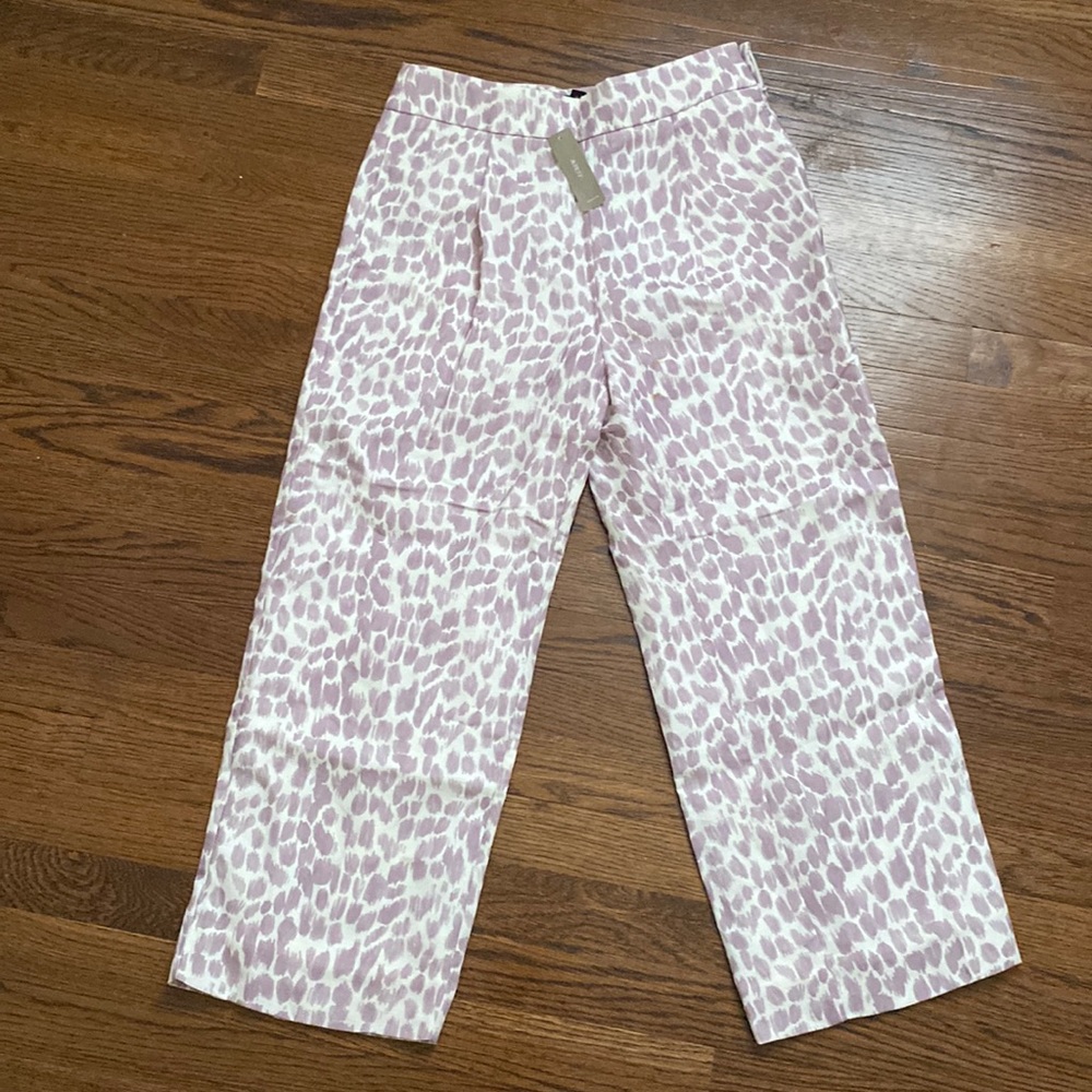 NWT J Crew Pleated linen-blend pant in lilac giraffe print